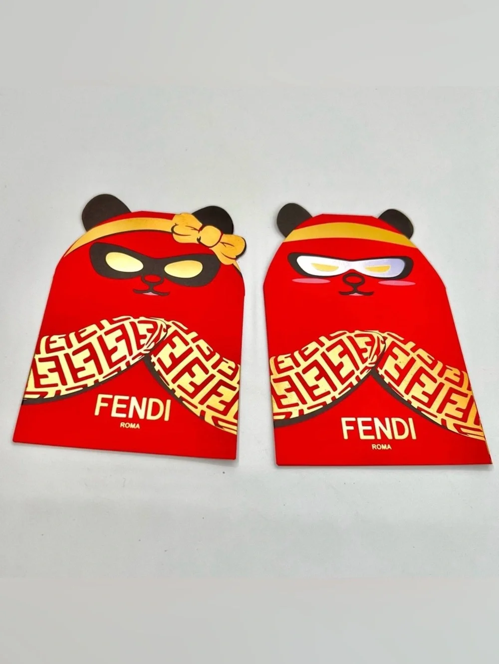 Fendi Red and Gold Bear Motif Envelopes - set of 2
